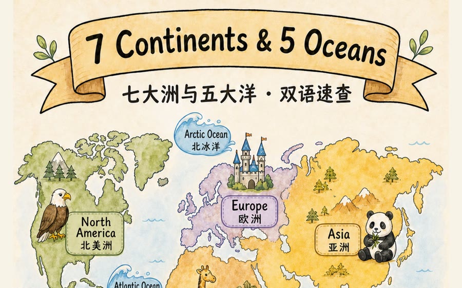 7 Continents and 5 Oceans bilingual cards